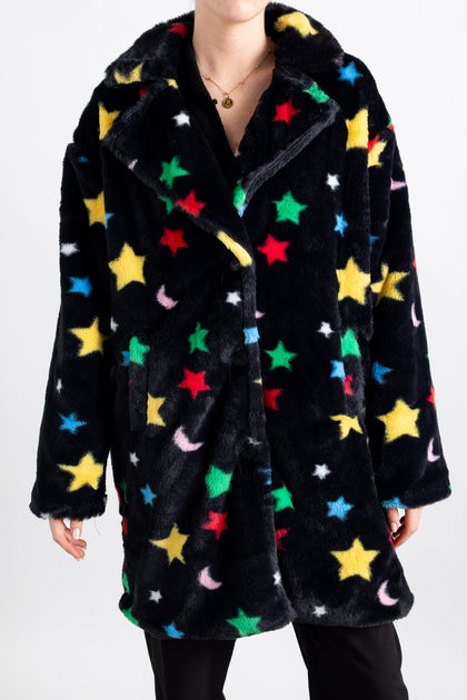 Star faux fur on sale coat