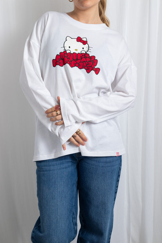 Daisy Street Hello Kitty Long Sleeve T-Shirt With Bow Graphic