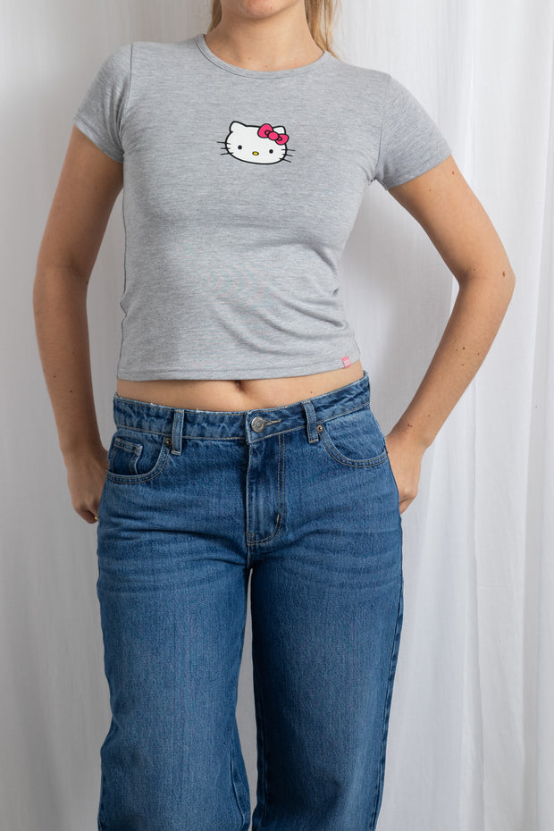 Daisy Street Hello Kitty Grey Cropped Baby Tee