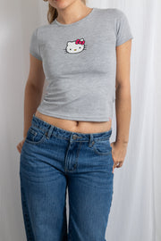 Daisy Street Hello Kitty Grey Cropped Baby Tee