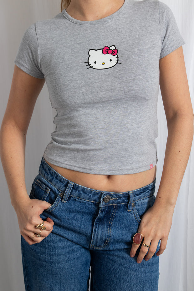 Daisy Street Hello Kitty Grey Cropped Baby Tee