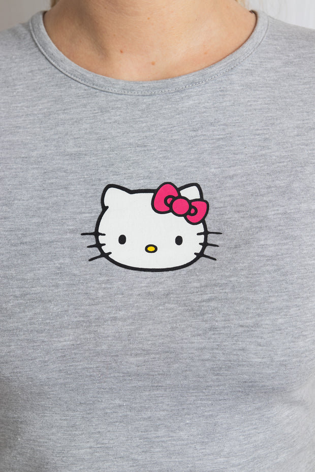 Daisy Street Hello Kitty Grey Cropped Baby Tee