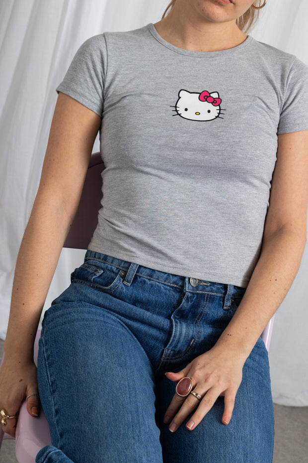 Daisy Street Hello Kitty Grey Cropped Baby Tee