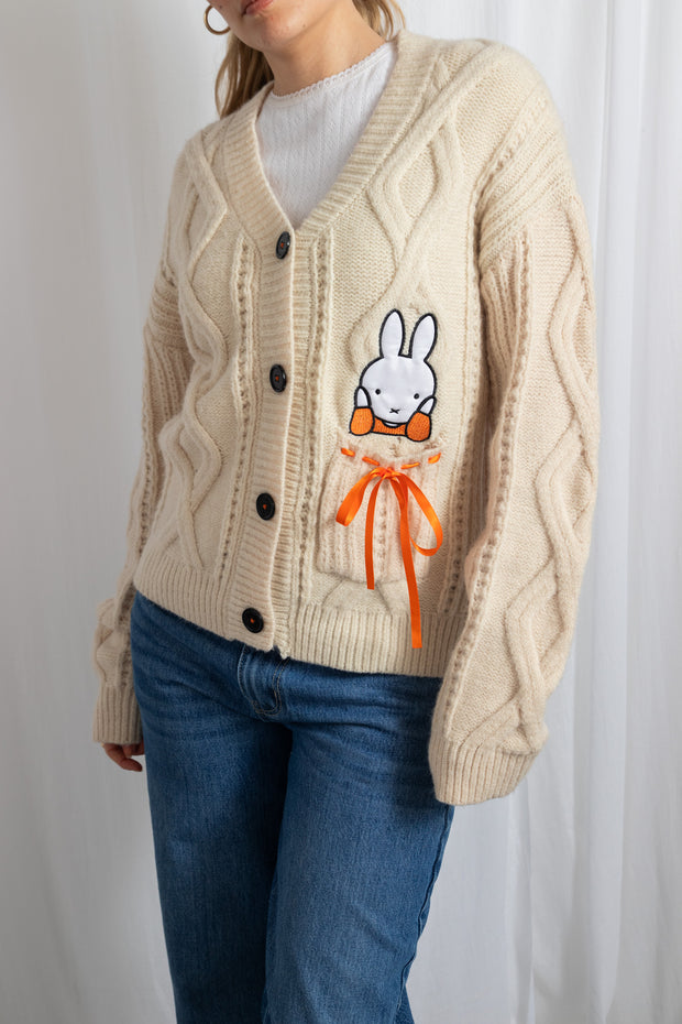 MIFFY X DAISY STREET CABLE KNIT CREAM CARDIGAN