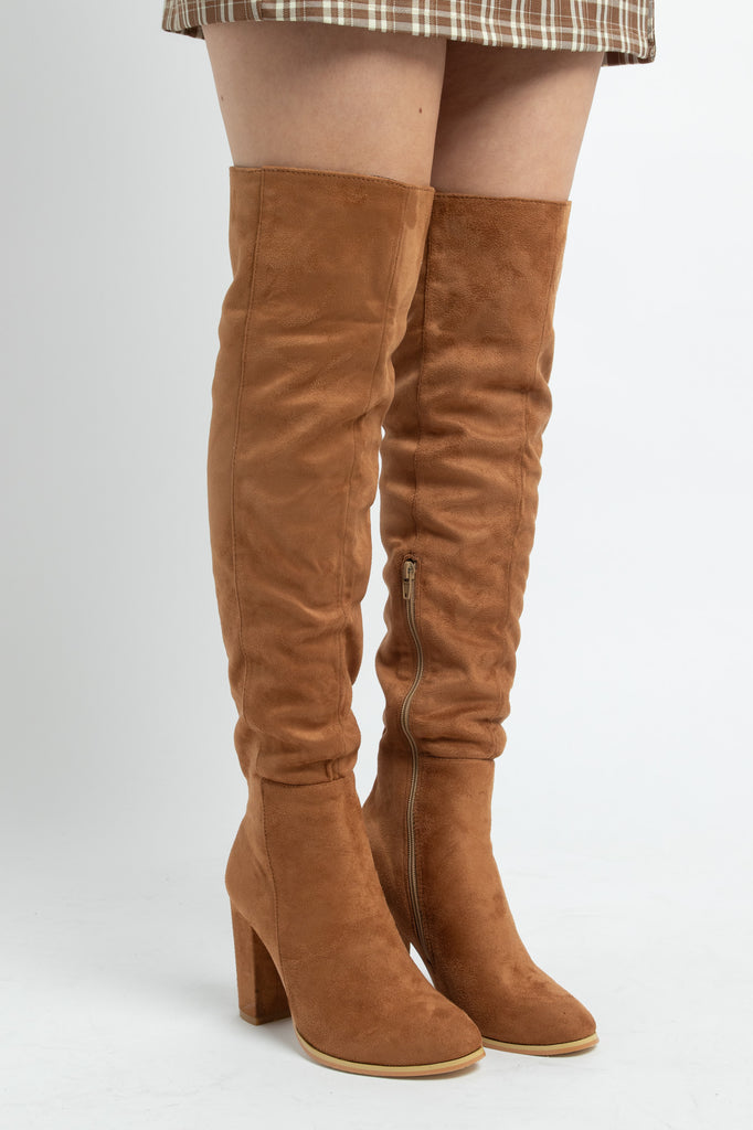 Tan over the hot sale knee boots uk