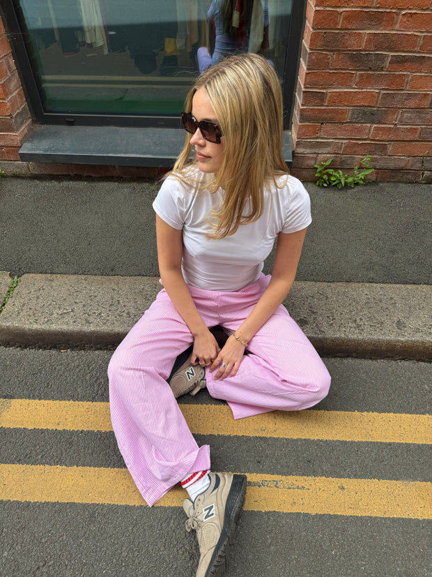 Daisy Street Drawstring Wide Leg Trousers In Pink