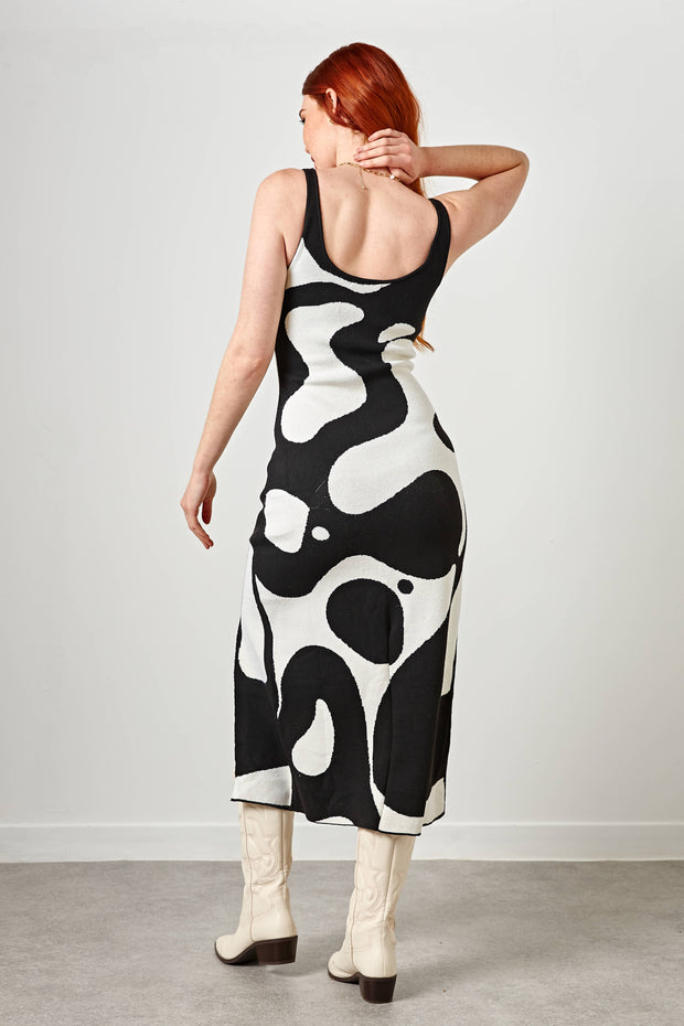 Daisy Street Knitted Midi Dress With Ink Print