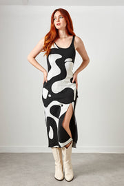 Daisy Street Knitted Midi Dress With Ink Print