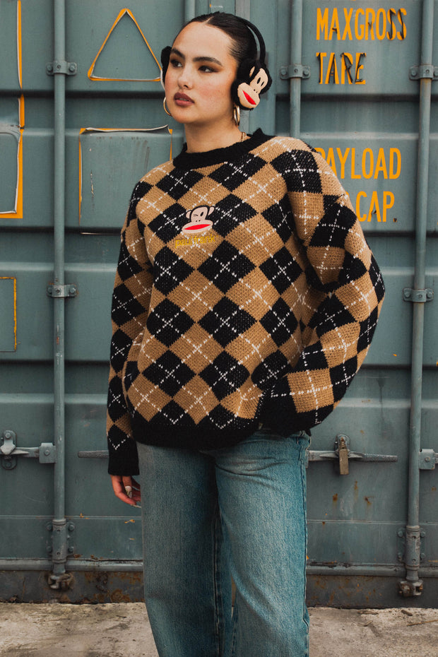 DAISY STREET X PAUL FRANK KNITTED ARGYLE JUMPER