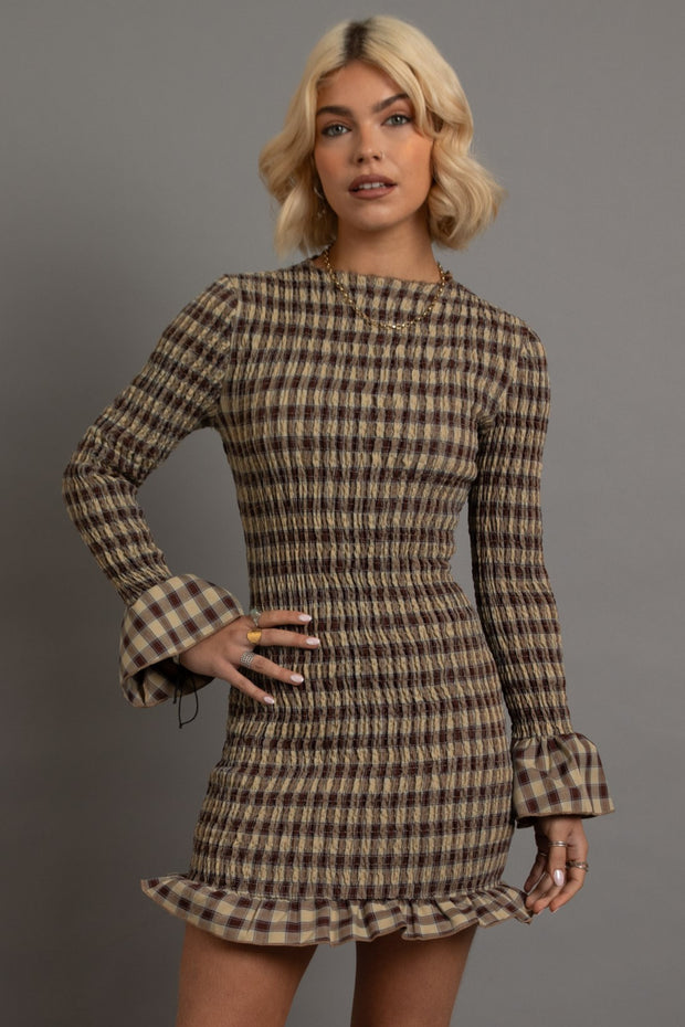 Daisy Street Shirred Long Sleeve Mini Dress