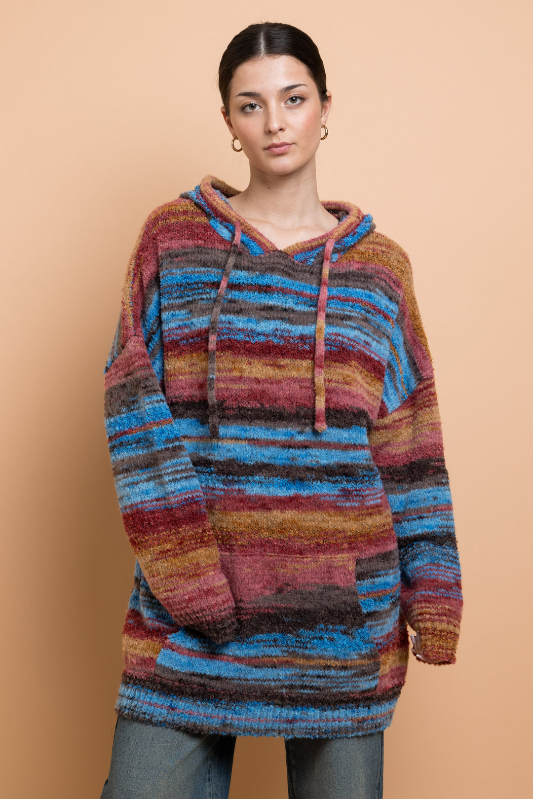 Daisy Street Space Dye Hooded Sweater With Kangaroo Pocket