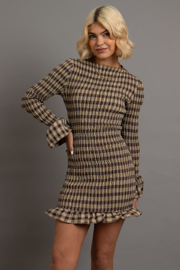 Daisy Street Shirred Long Sleeve Mini Dress