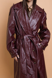 Daisy Street PU Trench Coat With Shoulder Detail