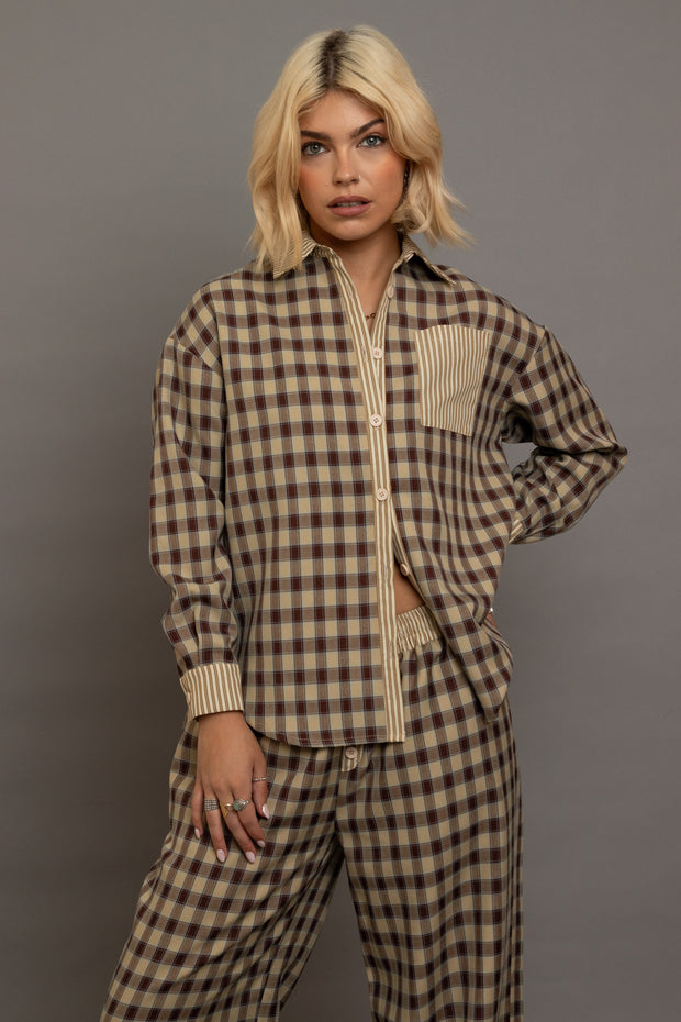 Daisy Street Oversized Check Shirt With Contrast Stripe Pockets