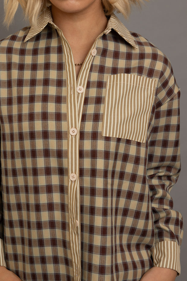 Daisy Street Oversized Check Shirt With Contrast Stripe Pockets