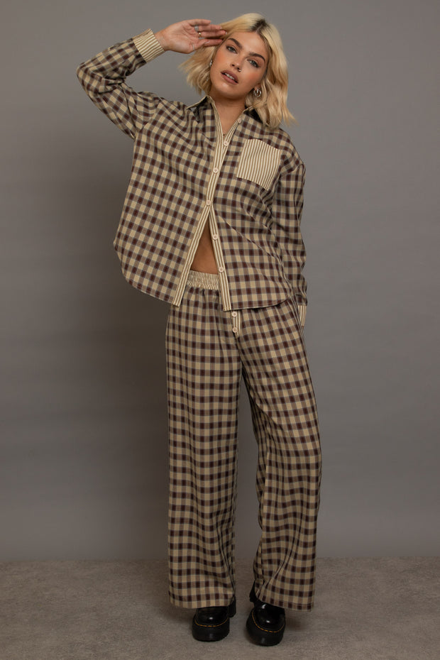 Daisy Street Oversized Check Shirt With Contrast Stripe Pockets