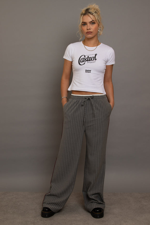 Daisy Street Pinstripe Wide Leg Trousers With Piping Detail