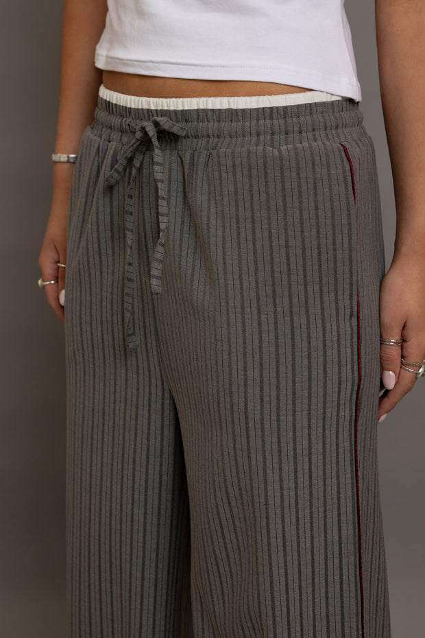 Daisy Street Pinstripe Wide Leg Trousers With Piping Detail