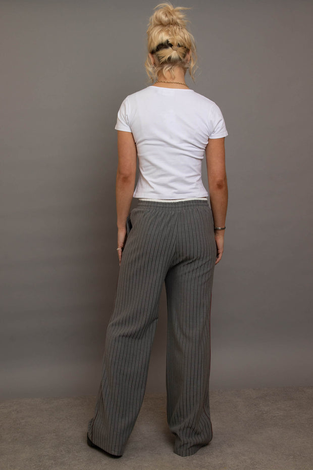 Daisy Street Pinstripe Wide Leg Trousers With Piping Detail