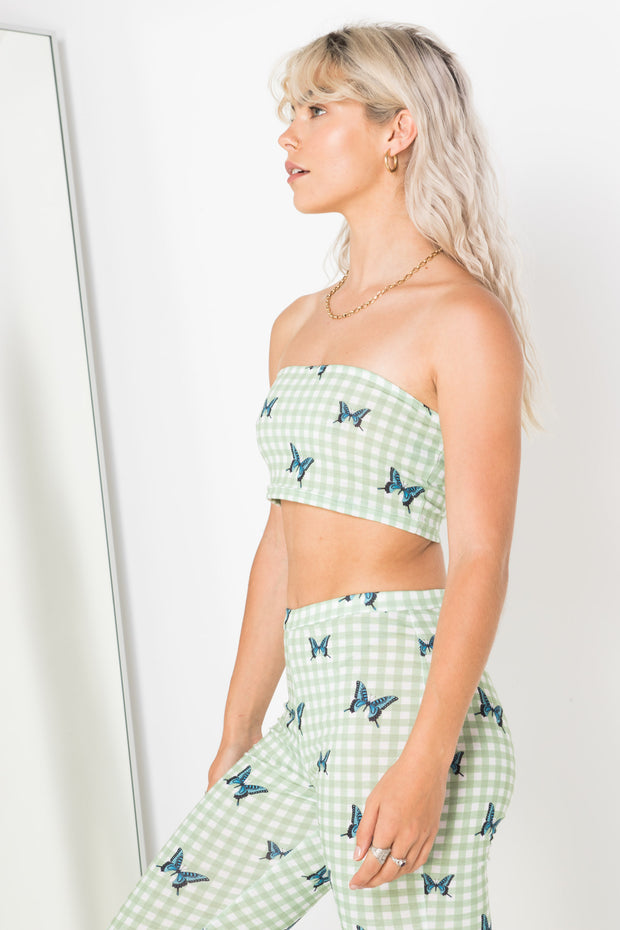 Daisy Street Bandeau Top in Butterfly Gingham Print
